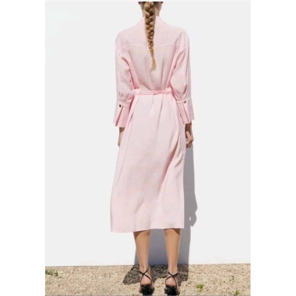 Zara Soft Pink Midi Shirt Dress with D-Ring Belt - Picture 3 of 16